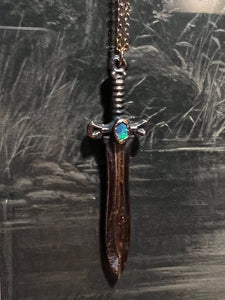 Flashy blue opal sword necklace