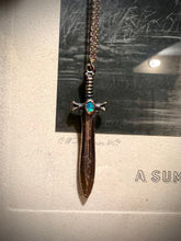 Load image into Gallery viewer, Flashy blue opal sword necklace
