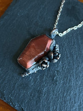 Load image into Gallery viewer, Red Jasper coffin electroformed necklace with flowers