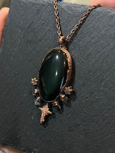 Load image into Gallery viewer, Electroformed copper rainbow obsidian necklace
