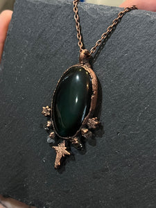 Electroformed copper rainbow obsidian necklace