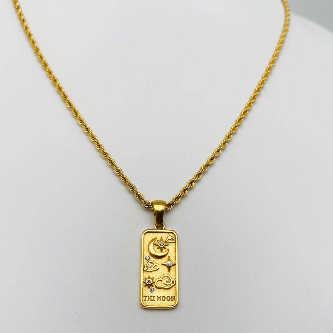 Star Moon Tarot Gold-plated Stainless Steel Necklace