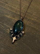 Load image into Gallery viewer, Electroformed copper rainbow obsidian necklace
