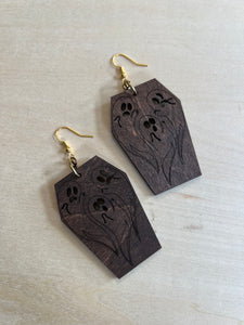 Wooden ghost coffin shape  earrings