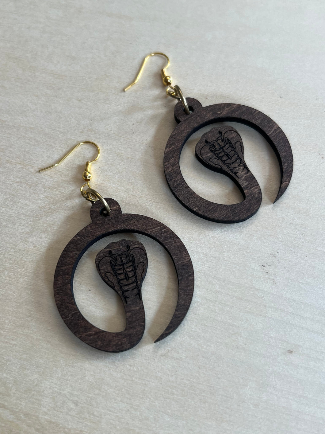 Wooden cobra snake earrings