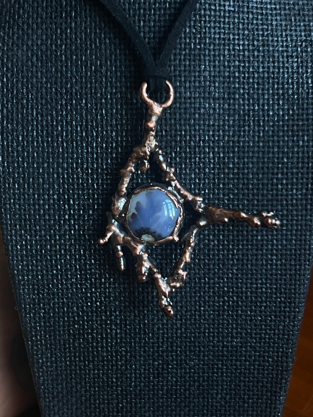 Dendritic Agate stone and natural electroformed stick necklace