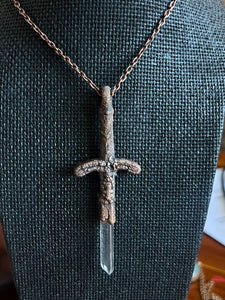 Copper electroformed sword with clear quartz