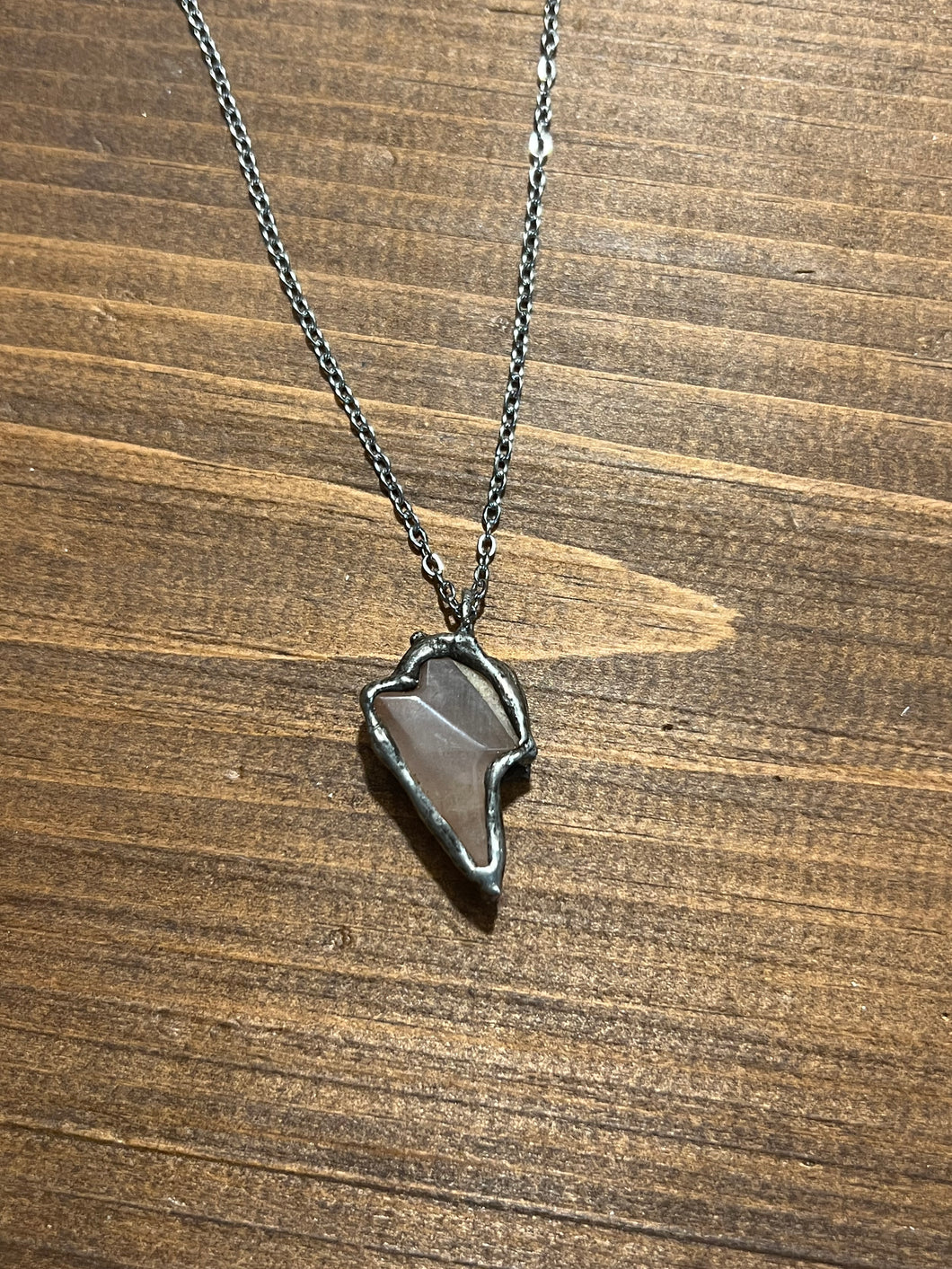 Rose quartz lightning bolt necklace