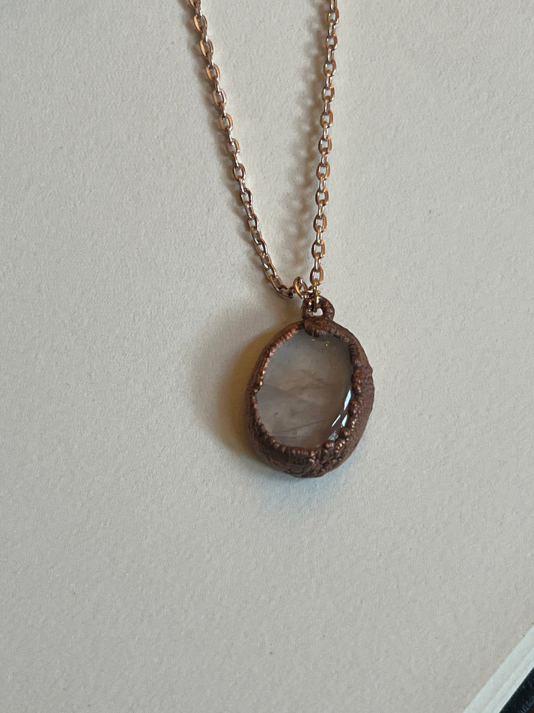 Pink rose quartz electroformed copper stone necklace