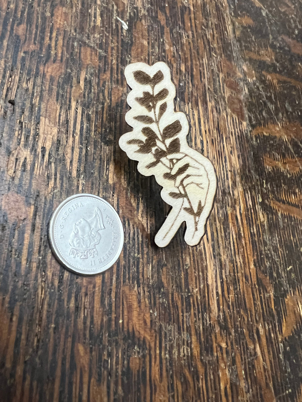Hand and leaf wooden  pin