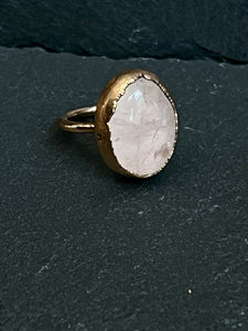 Gold plated rose quartz ring size 6.25