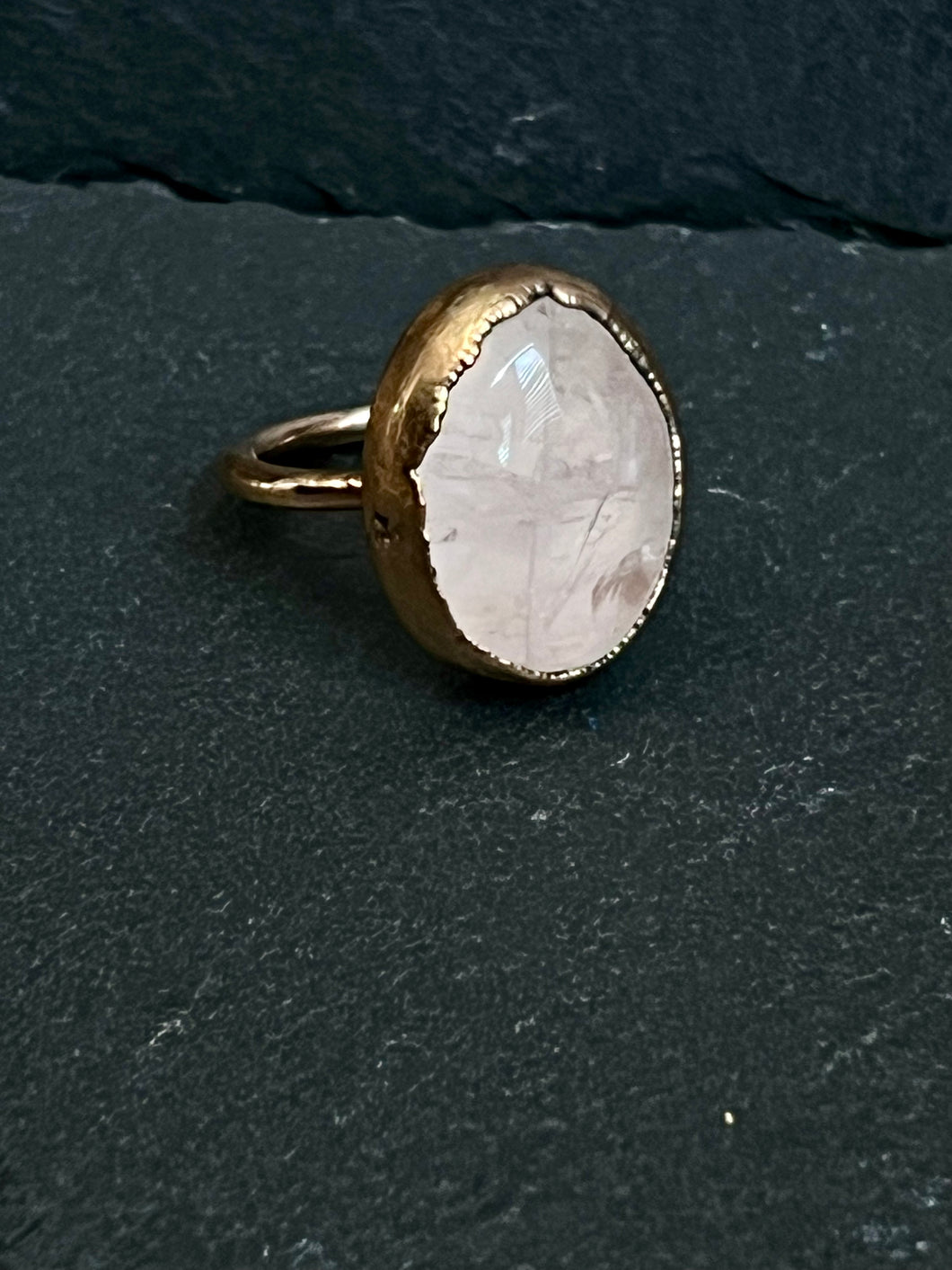 Gold plated rose quartz ring size 6.25