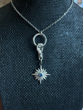 Load image into Gallery viewer, Star and hand with blue stone stainless steel necklace
