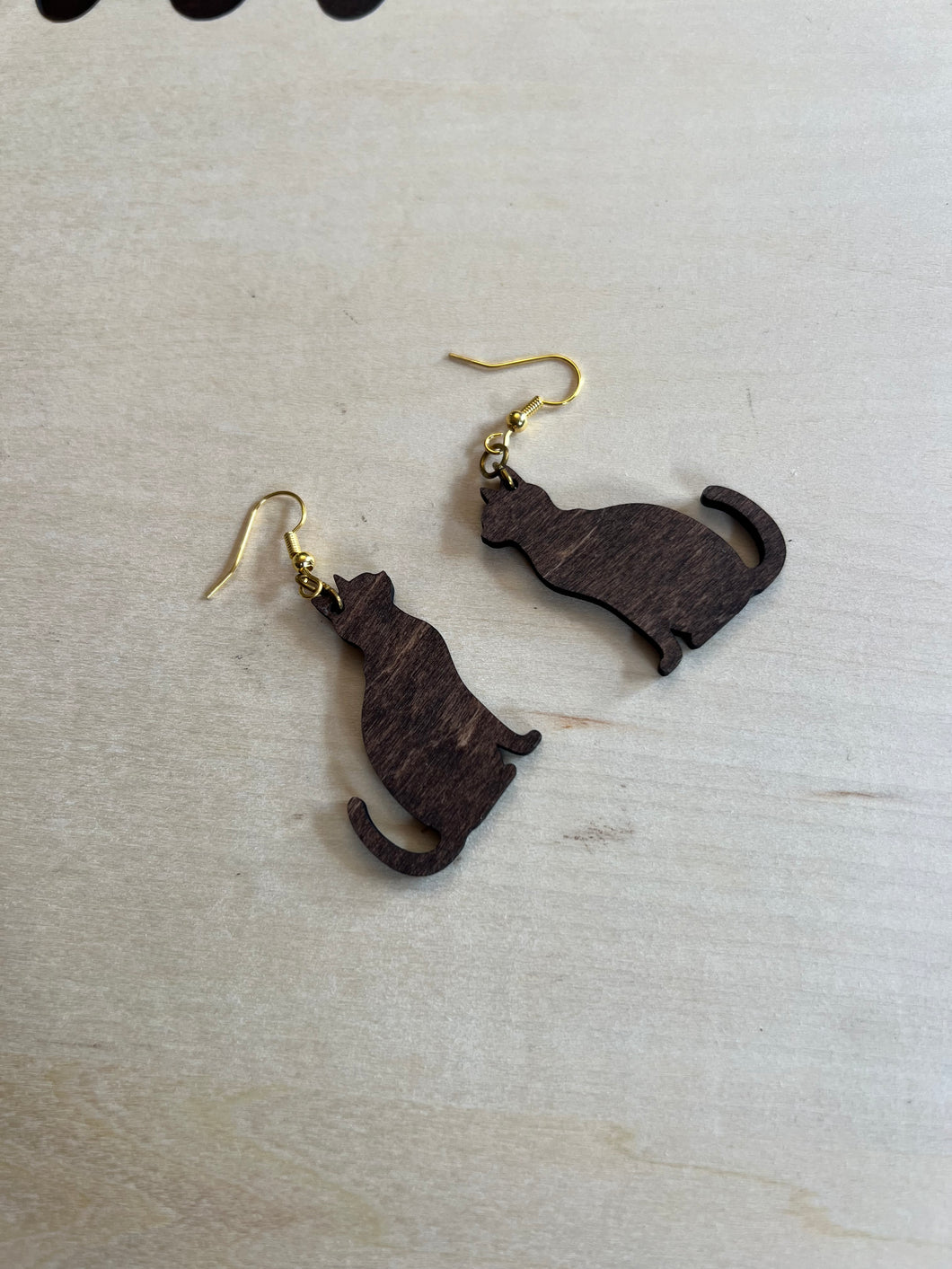 Wooden cat earrings