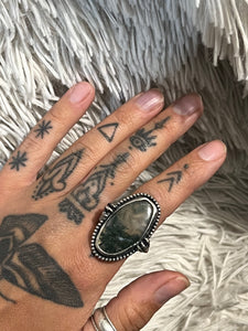 Moss agate claw ring size 8