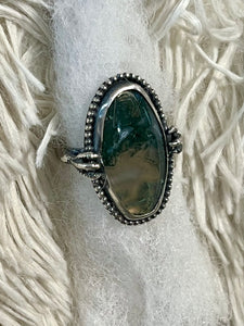 Moss agate claw ring size 8