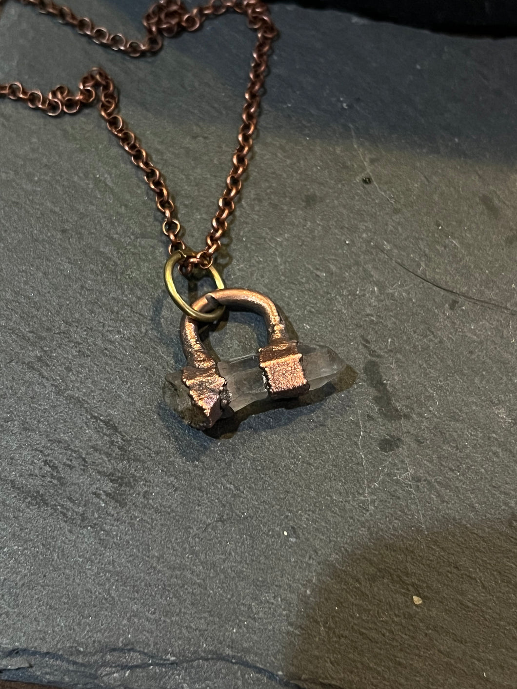 Copper electroformed quartz necklace