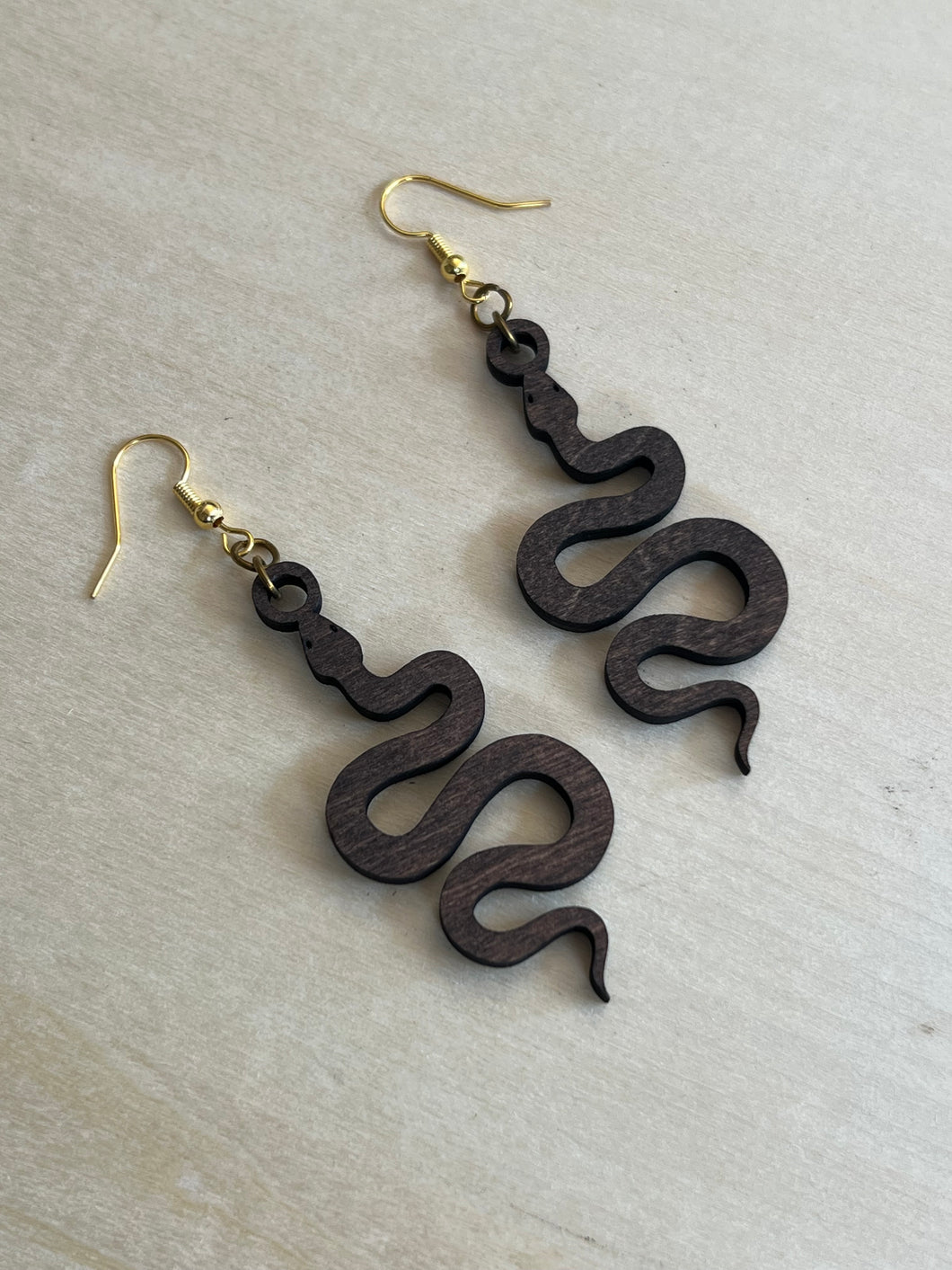 Wooden snake earrings