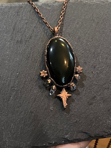 Electroformed copper rainbow obsidian necklace