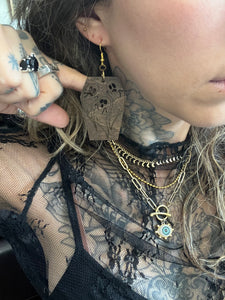 Wooden ghost coffin shape  earrings
