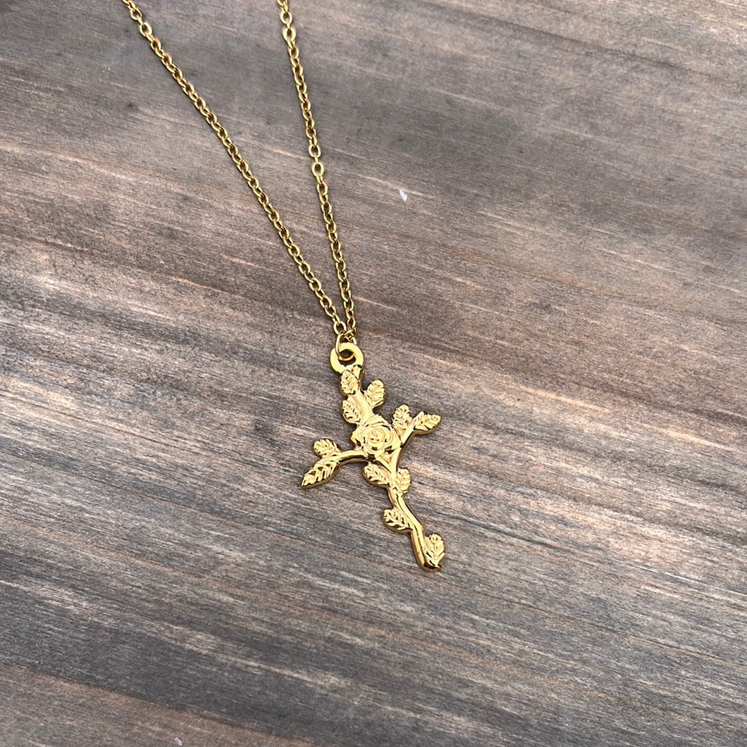 Rose cross necklace