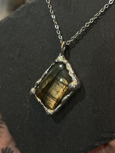 Large Flashy labradorite necklace Tiffany technique