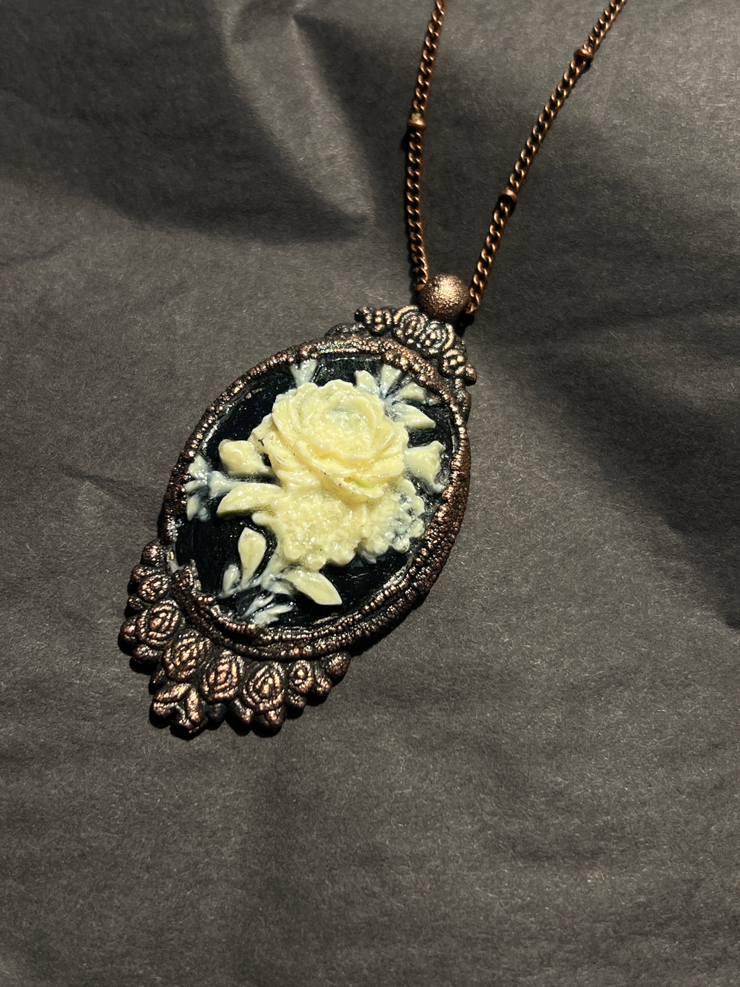 Copper electroformed rose necklace