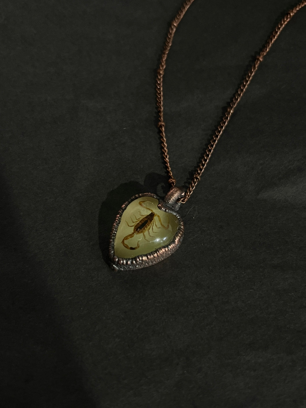 Glow in the dark Copper electroformed scorpion necklace