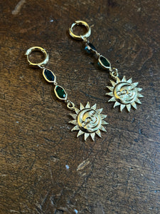 Dangle stone and sun moon earrings