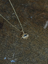 Load image into Gallery viewer, Gold plated Brass sun and blue eye necklace
