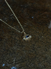 Load image into Gallery viewer, Gold plated Brass sun and blue eye necklace
