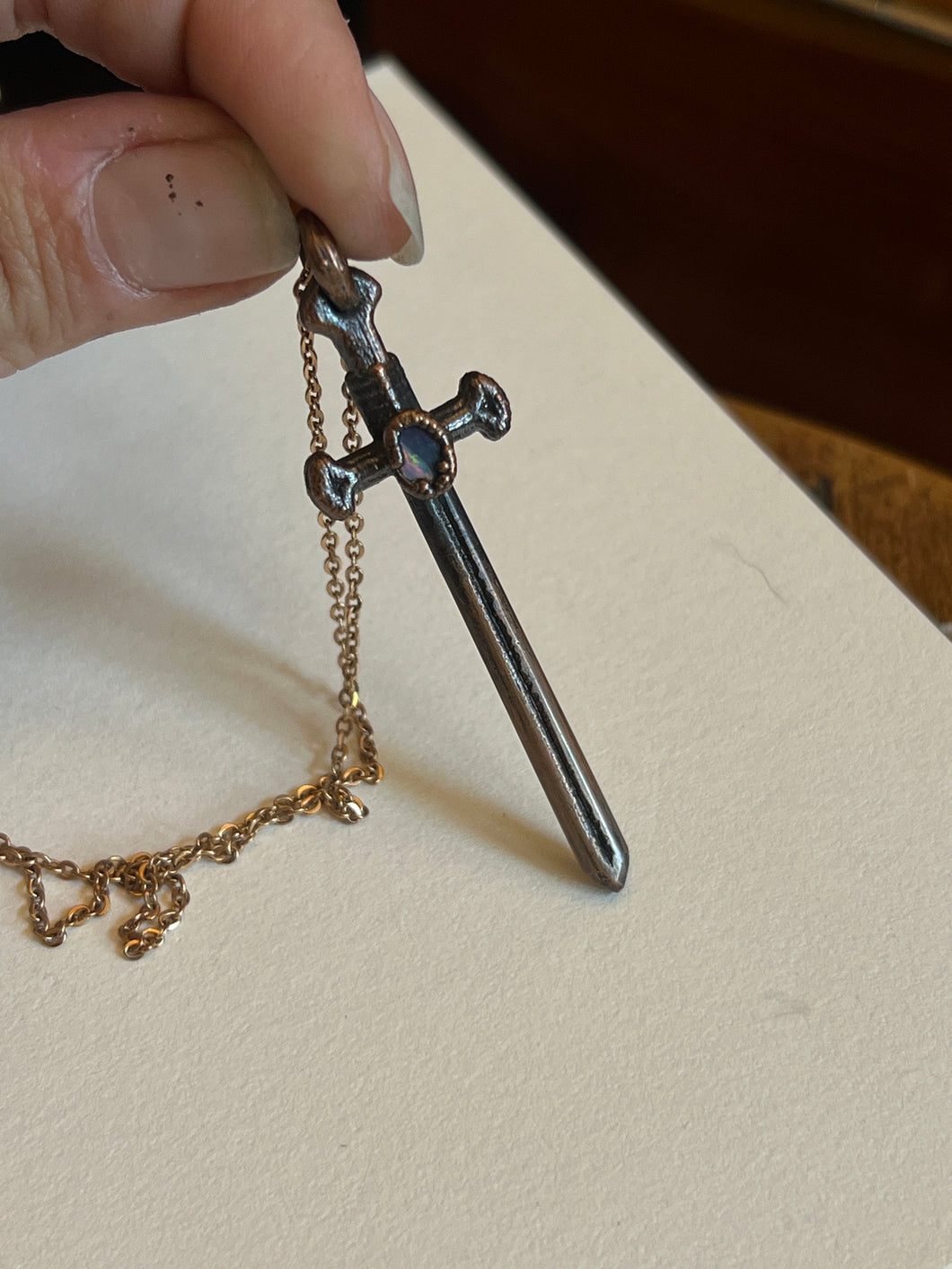 Opal sword necklace