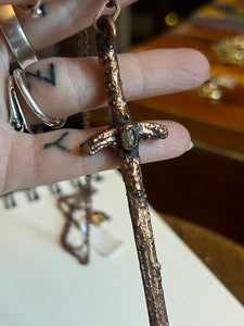 Rustic copper labradorite sword necklace