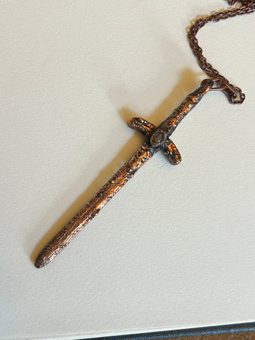 Rustic copper labradorite sword necklace