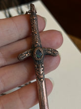 Load image into Gallery viewer, Rustic copper opal sword necklace
