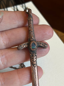 Rustic copper opal sword necklace