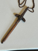 Load image into Gallery viewer, Rustic copper opal sword necklace
