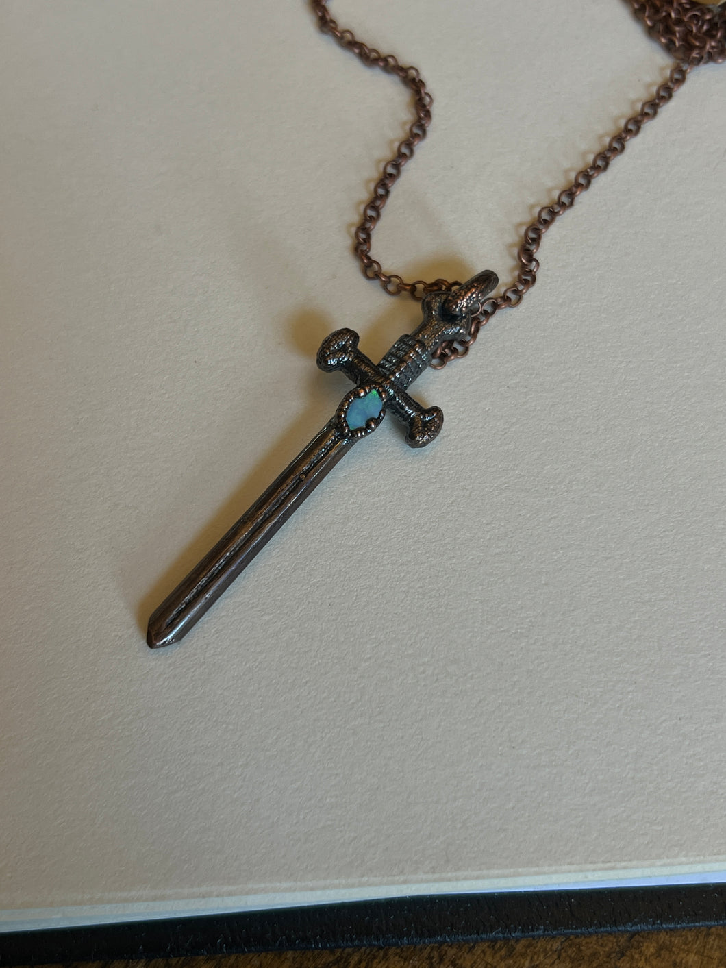 Opal sword necklace