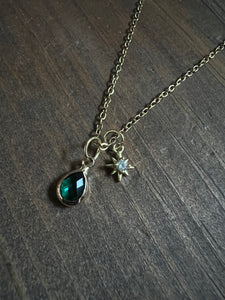 Green drop and star necklace