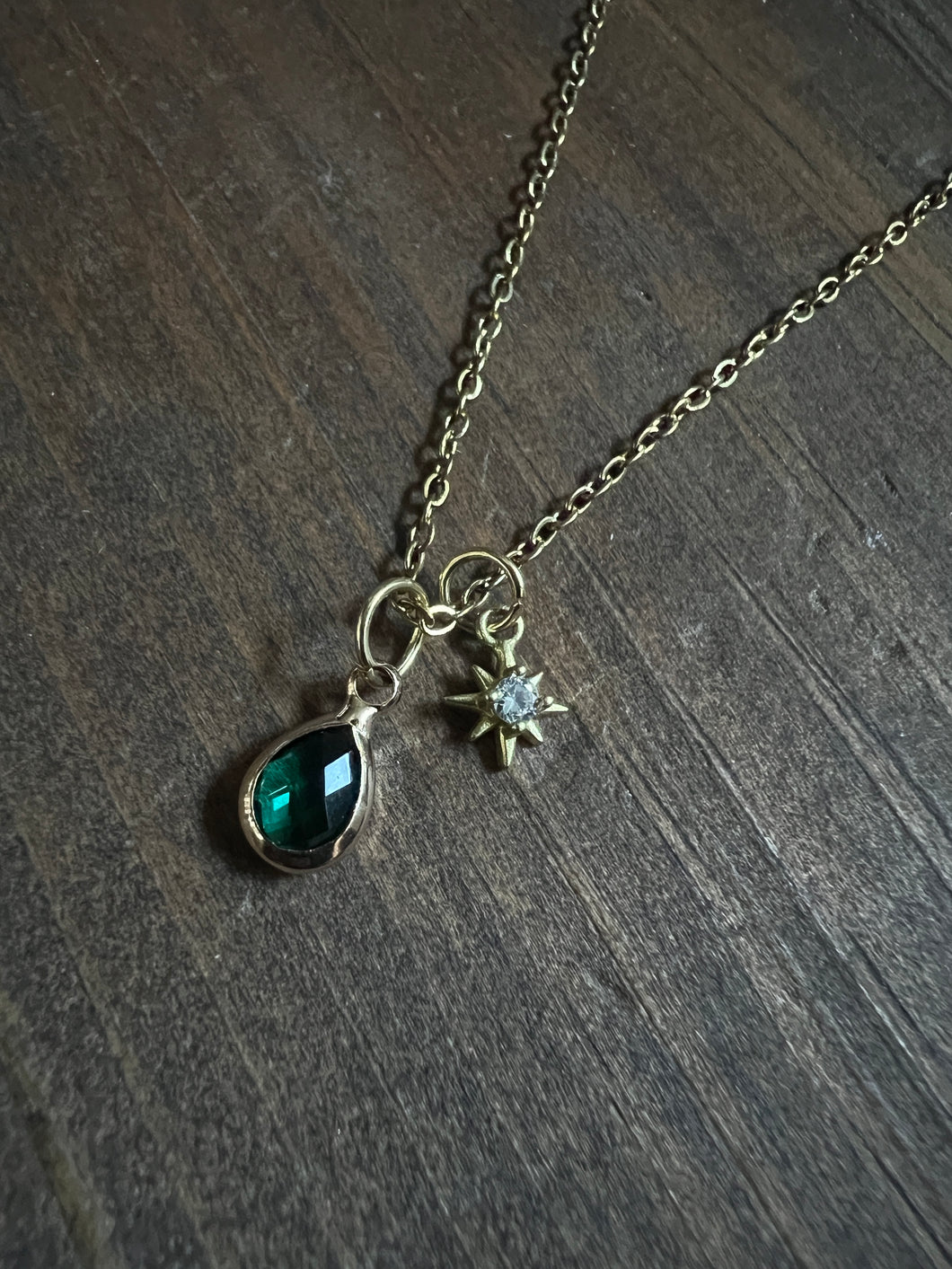Green drop and star necklace
