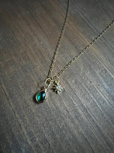 Green drop and star necklace
