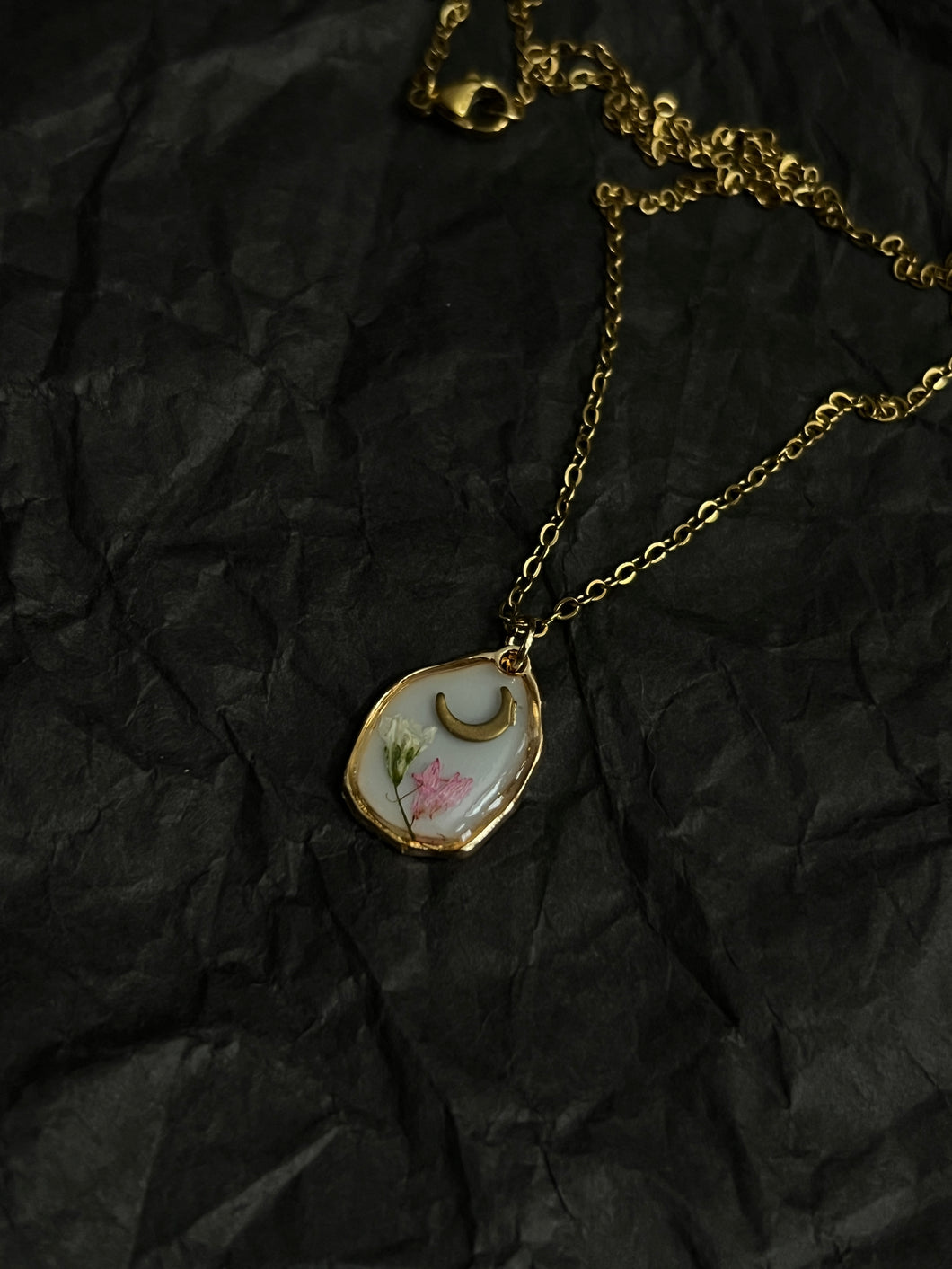 Moon and flower necklace