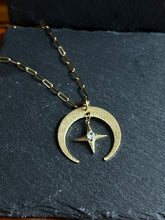 Load image into Gallery viewer, Star and crescent moon stainless steel paper clip chain necklace

