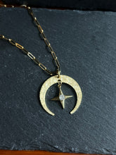 Load image into Gallery viewer, Star and crescent moon stainless steel paper clip chain necklace
