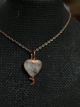 Load image into Gallery viewer, Rose quartz heart and moon electroformed copper stone necklace
