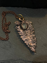 Load image into Gallery viewer, Copper electroformed fern necklace with chalcedony stone
