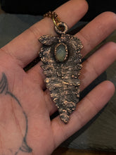 Load image into Gallery viewer, Copper electroformed fern necklace with chalcedony stone
