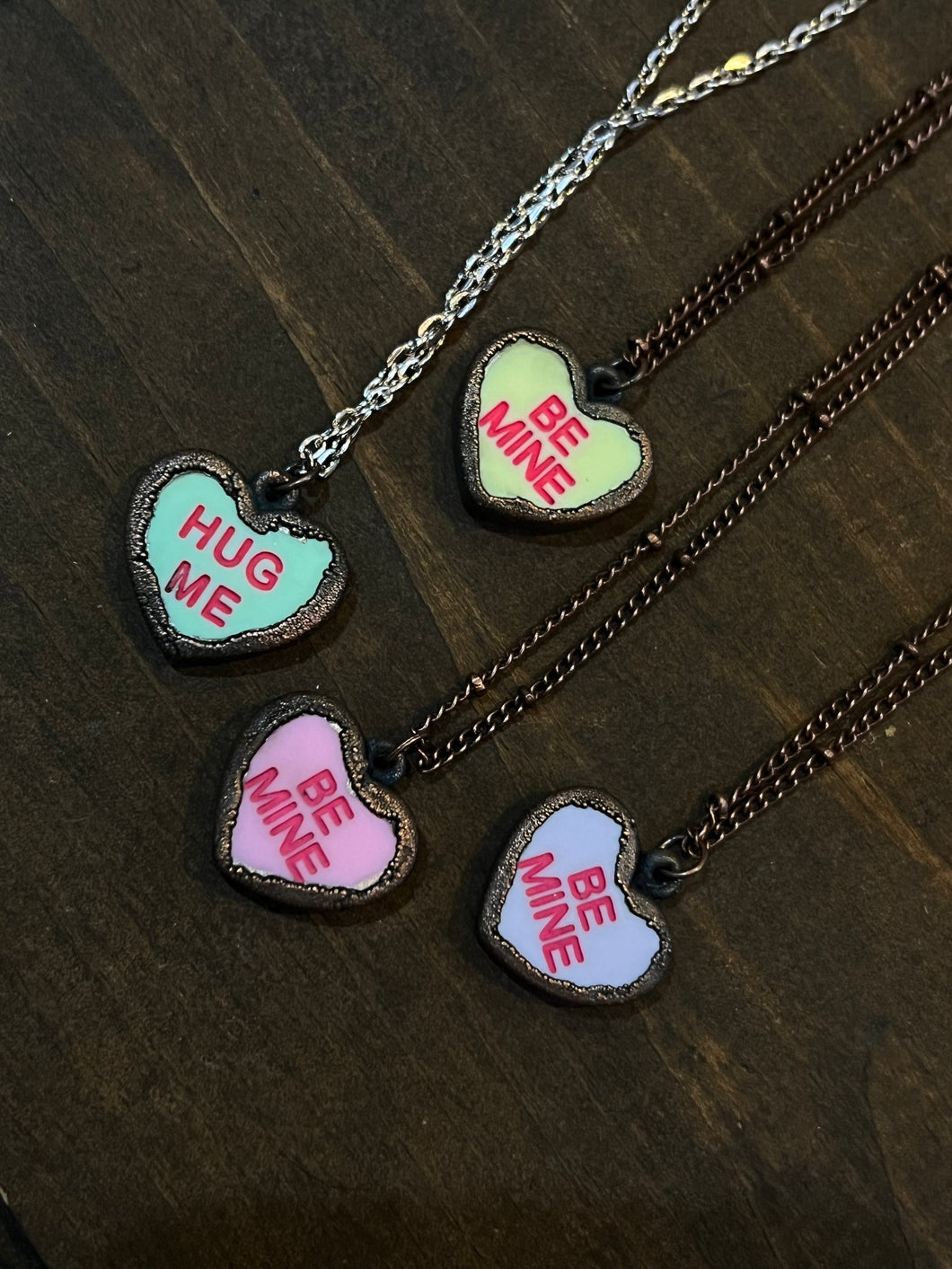 Electroformed copper heart candy necklace pendant