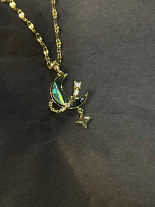Abalone moon and star necklace