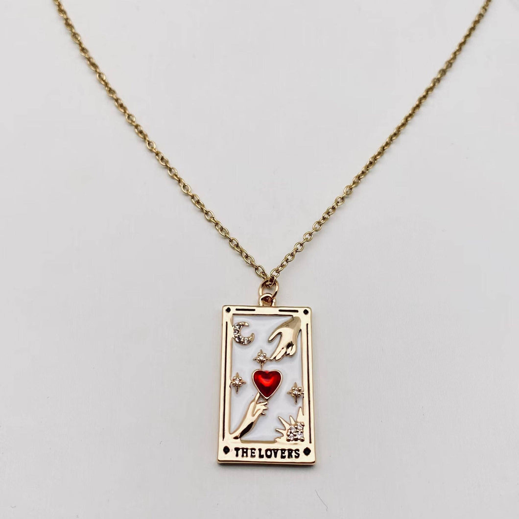 Enamel Tarot Inlay Cubic Zirconia Pendant Necklace